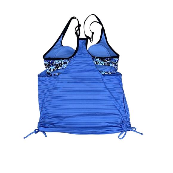 NWT-ZeroXposure 2 in 1 ruched Athletic Blue Floral Built In Bra Tank Top Size M - Picture 1 of 6
